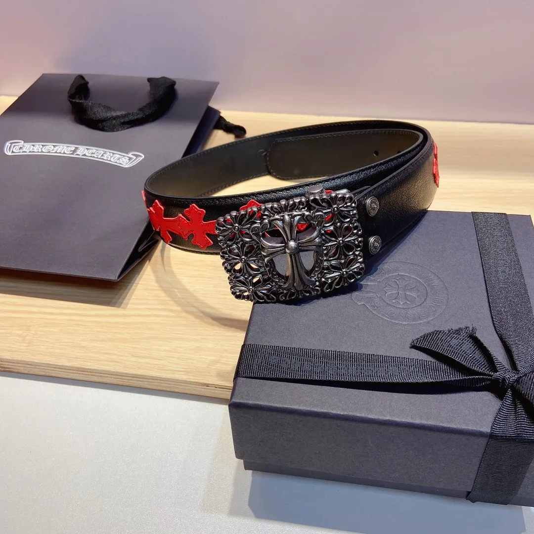 𝐂𝐡𝐫𝐨𝐦𝐞𝐇𝐞𝐚𝐫𝐭𝐬 Crow Heart double-sided tree plaster leather stitched cross belt (detachable version), high-quality hardware, with 2 logo buckles on the belt, very cool. p